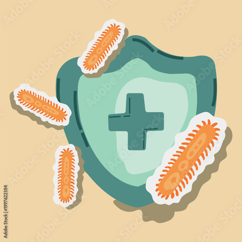 Medical protection shield blocking bacteria infection concept