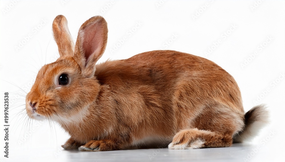 Fototapeta premium cute brown domestic rabbit on white background