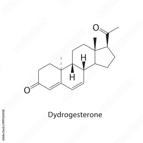 Dydrogesterone skeletal structure. progestin compound schematic illustration. Simple diagram, chemical formula.