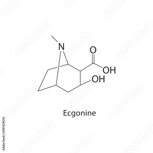 Ecgonine skeletal structure. alkaloid compound schematic illustration. Simple diagram, chemical formula.