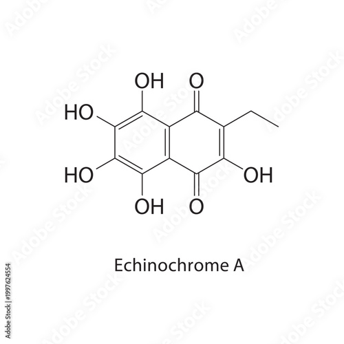Echinochrome A skeletal structure. quinone compound schematic illustration. Simple diagram, chemical formula.