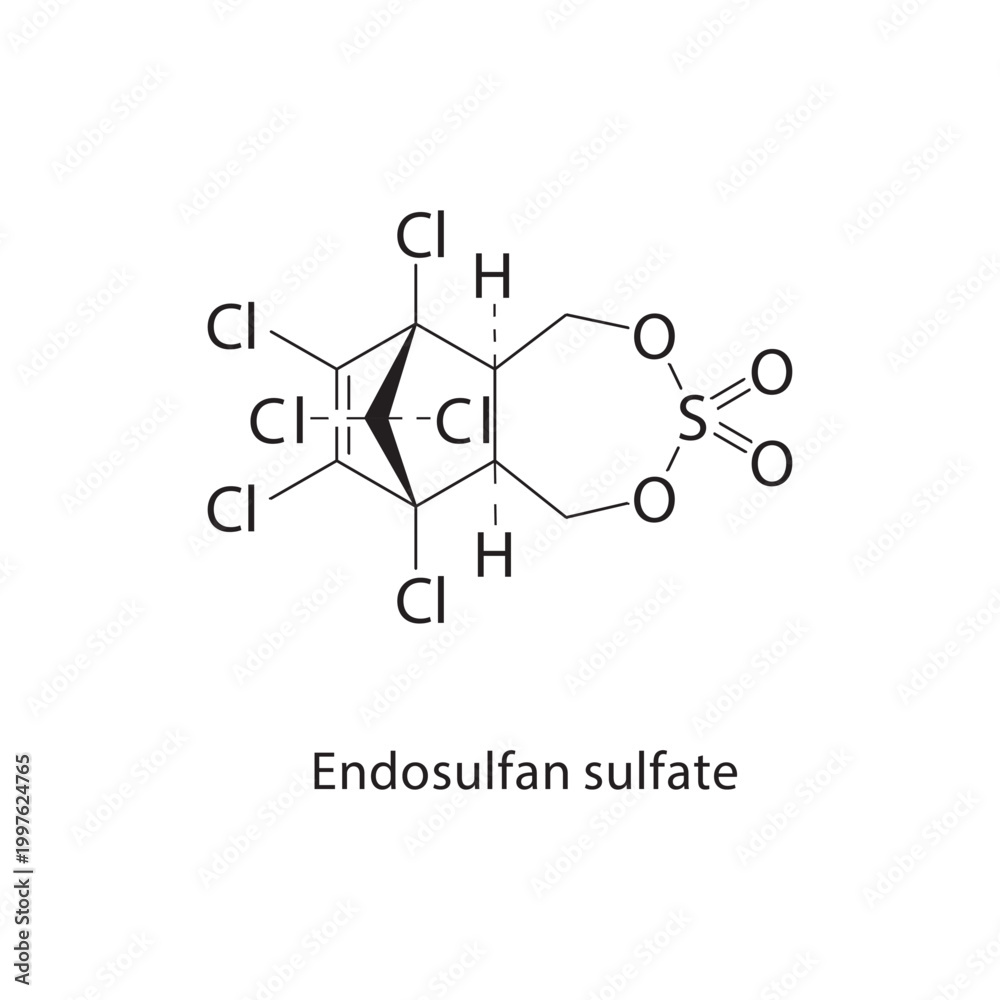 Obraz premium Endosulfan sulfate skeletal structure. insecticide compound schematic illustration. Simple diagram, chemical formula.