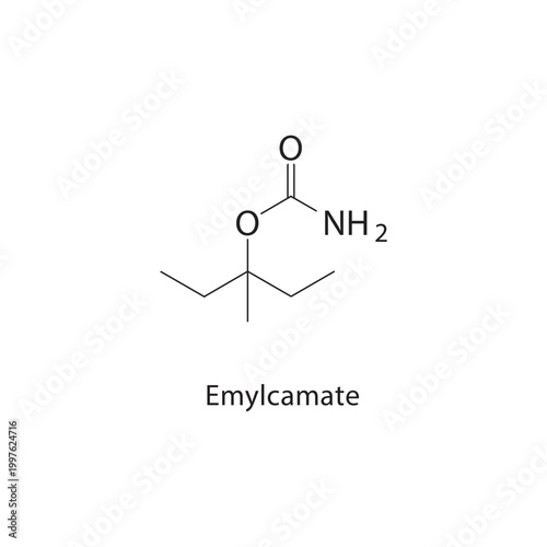 Emylcamate skeletal structure. sedative compound schematic illustration. Simple diagram, chemical formula.