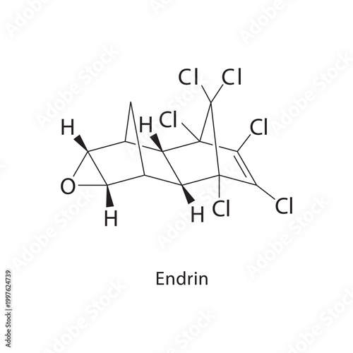 Endrin skeletal structure. insecticide compound schematic illustration. Simple diagram, chemical formula.