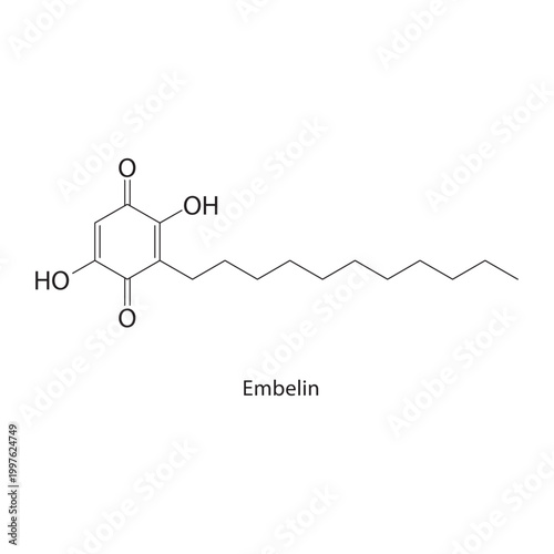 Embelin skeletal structure. quinone compound schematic illustration. Simple diagram, chemical formula.