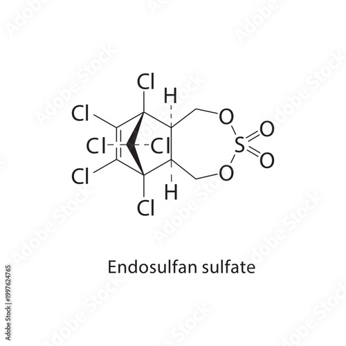 Endosulfan sulfate skeletal structure. insecticide compound schematic illustration. Simple diagram, chemical formula.