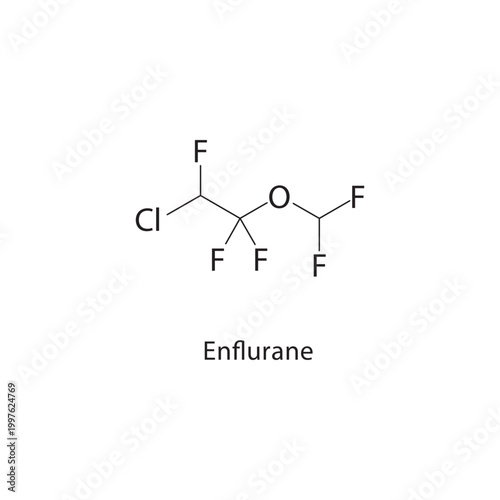 Enflurane skeletal structure. anesthetic compound schematic illustration. Simple diagram, chemical formula.