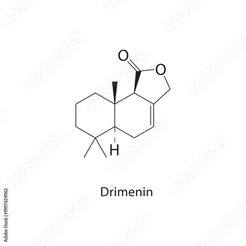 Drimenin skeletal structure. sesquiterpene compound schematic illustration. Simple diagram, chemical formula.