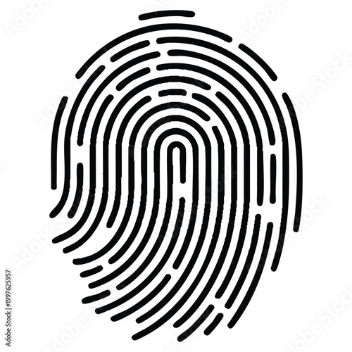 Fingerprint, biometric identification, security icon, black vector illustration, digital symbol