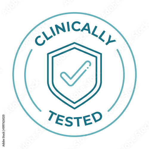 Round Clinically Tested Stamp Badge, Medical Approval Seal Vector Illustration