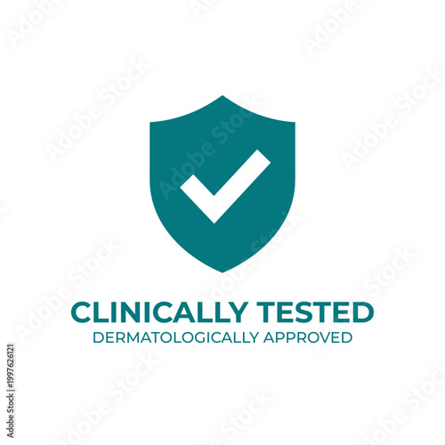 Clinically Tested Badge Icon, Dermatologically Approved Medical Certification Vector Symbol