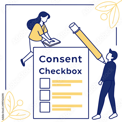 People interacting with large consent checkbox form