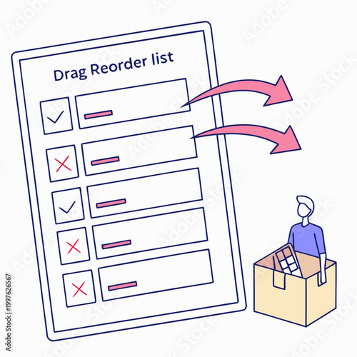 Drag and drop checklist with a person putting items in a box