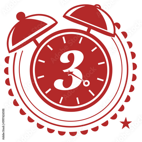 Red alarm clock icon with number 3