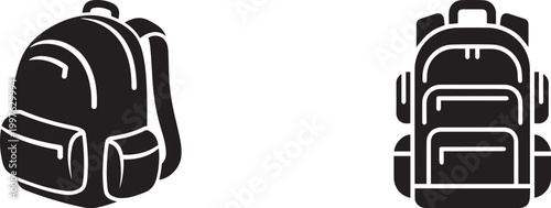 Two backpack icons in silhouette with transparent background for graphic design elements