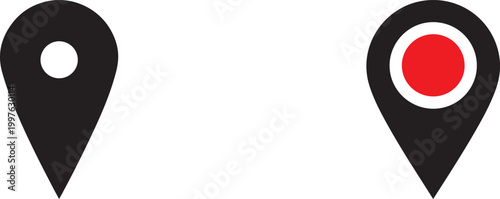 Two location pin icons with one highlighted in red against a transparent background