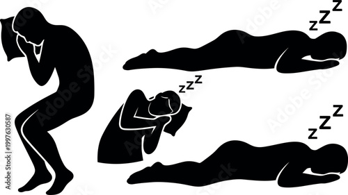 Set of People Sleeping in Various Positions Silhouettes for Rest and Relaxation
