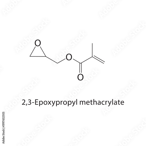 2,3-Epoxypropyl methacrylate skeletal structure. methacrylate compound schematic illustration. Simple diagram, chemical formula.
