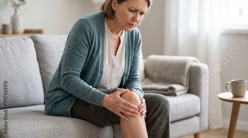 Middle Aged Woman Suffering from Knee Pain Arthritis Joint Inflammation Concept