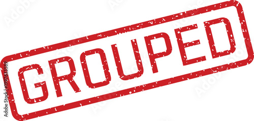 Red rubber stamp with the word 'grouped' official document marking