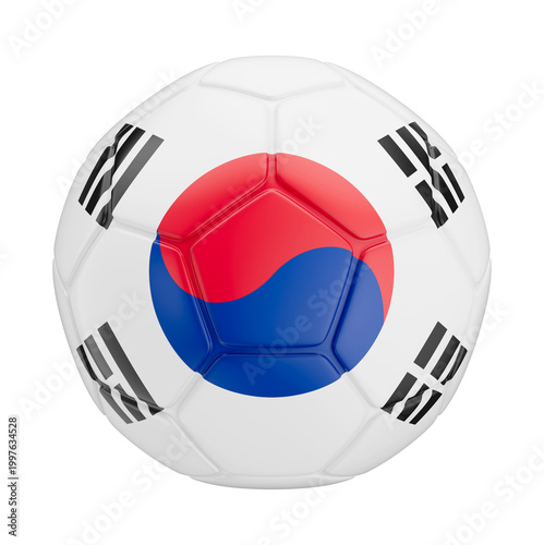 Schilderij op canvas 3D Asset - South Korea Flag Soccer Ball with Isolated Background