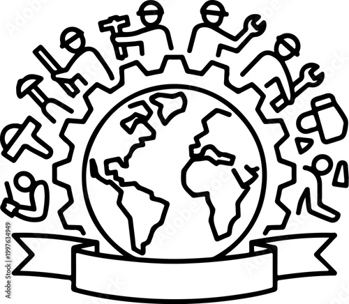 Global community of people around the world connected around the earth in a simple vector illustration