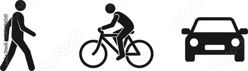 Transportation silhouette icons pedestrian cyclist and automobile pictograms