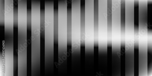 Abstract monochromatic vector design with a sequence of soft, blurred, glowing vertical bars transitioning from dark to bright white against a black bg