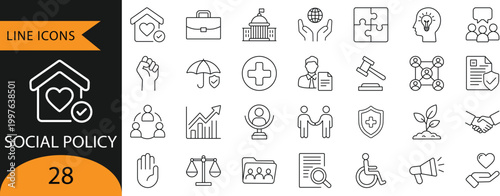 
Social Policy, Public Welfare and Civil Rights Line Icons Set
