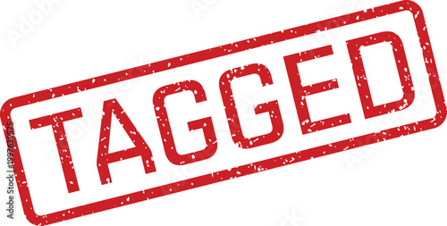 Red 'tagged' stamp illustration a symbol of identification and categorization