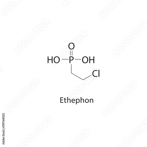 Ethephon skeletal structure. plant regulator compound schematic illustration. Simple diagram, chemical formula.