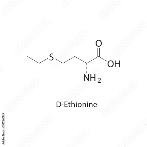 D-Ethionine skeletal structure. amino acid compound schematic illustration. Simple diagram, chemical formula.