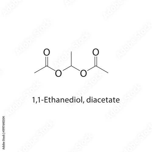 1,1-Ethanediol diacetate skeletal structure. ester compound schematic illustration. Simple diagram, chemical formula.