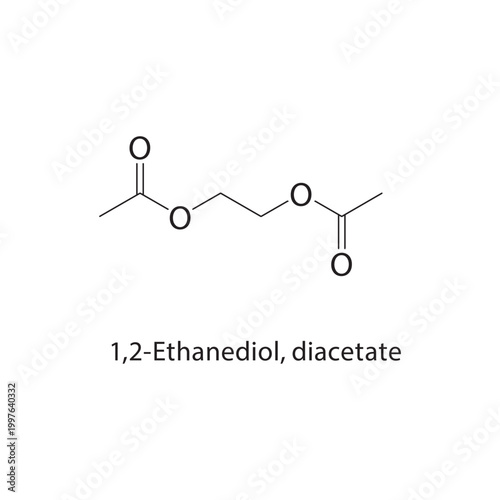 1,2-Ethanediol diacetate skeletal structure. ester compound schematic illustration. Simple diagram, chemical formula.
