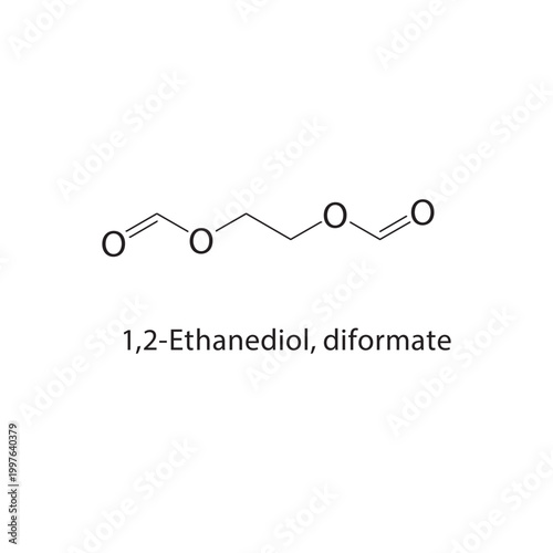 1,2-Ethanediol diformate skeletal structure. ester compound schematic illustration. Simple diagram, chemical formula.