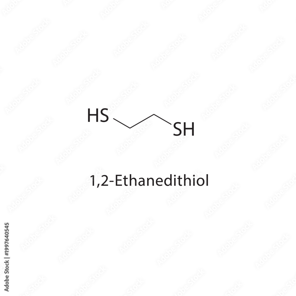 Fototapeta premium 1,2-Ethanedithiol skeletal structure. dithiol compound schematic illustration. Simple diagram, chemical formula.