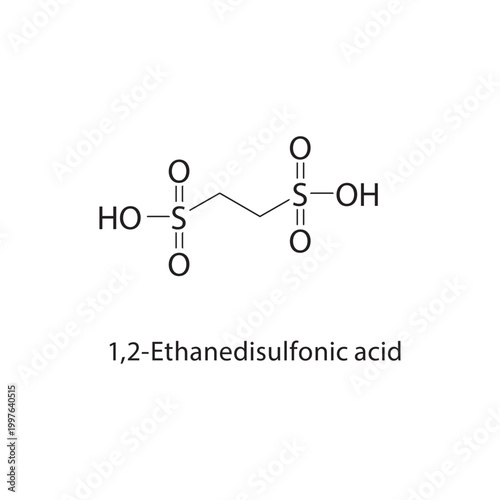 1,2-Ethanedisulfonic acid skeletal structure. sulfonic acid compound schematic illustration. Simple diagram, chemical formula.