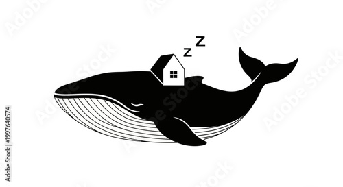 Whale with sleeping house on back.