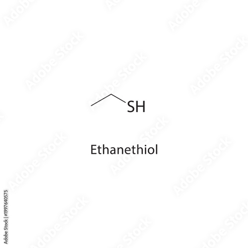 Ethanethiol skeletal structure. thiol compound schematic illustration. Simple diagram, chemical formula.