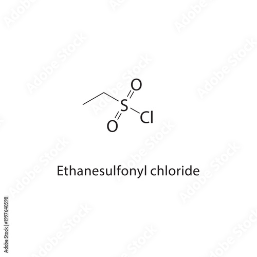 Ethanesulfonyl chloride skeletal structure. sulfonyl chloride compound schematic illustration. Simple diagram, chemical formula.