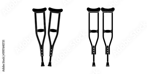 Crutches Icon Set Medical Walking Aid Silhouette Vector Illustration Isolated