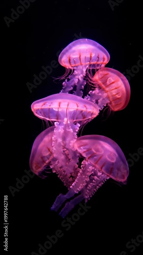 Beautiful Pink Jellyfish Swarm Underwater.