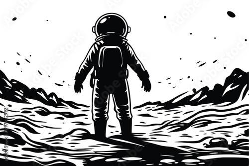 Foto Future Astronaut Explorer Silhouette on Mars Landscape Space Discovery Vector