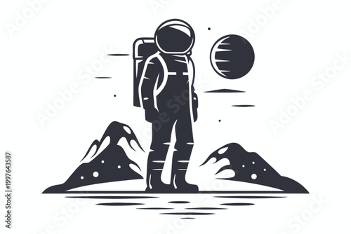 Obraz na płótnie Solitary Space Explorer Silhouette on an Unknown Alien Planet with a Cinematic V