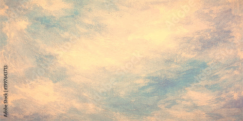 Abstract sunset landscape features a grunge sky background with pink and orange clouds on old paper texture to create a bright nature cloudscape