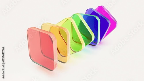 Color rainbow glass boxes on white bg able to loop endless 4k