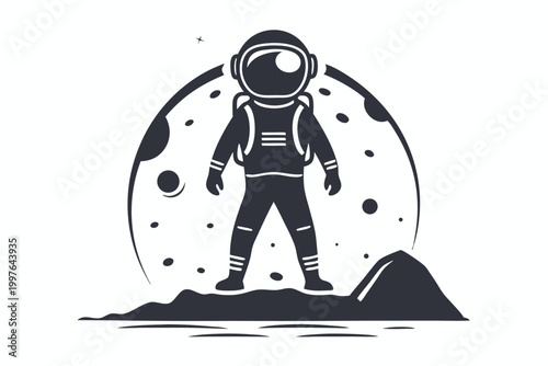 Bild auf Leinwand Mysterious Martian Explorer Silhouette against a Large Moon and Starry Sky Backg