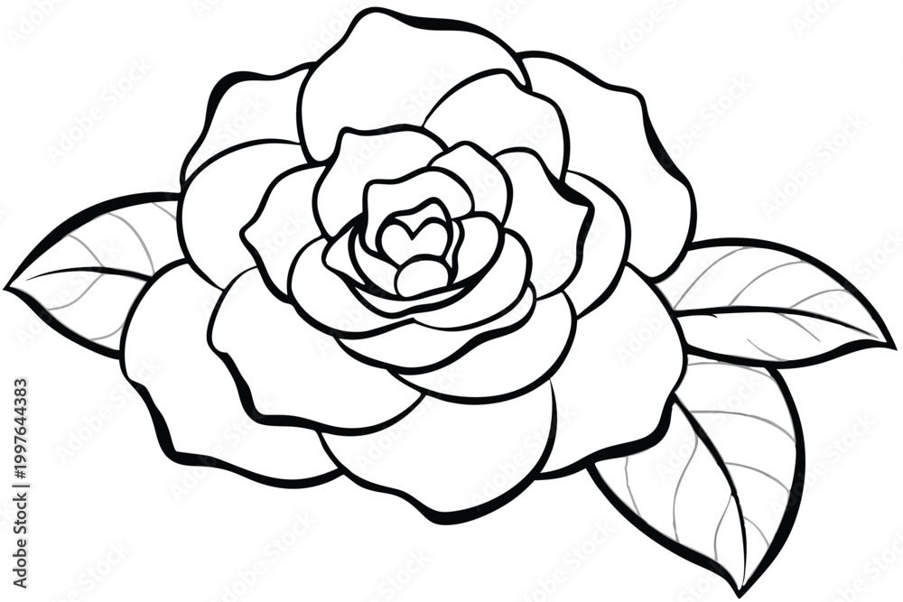 Fototapeta premium camellia flower silhouette line art vector illustration with a white background