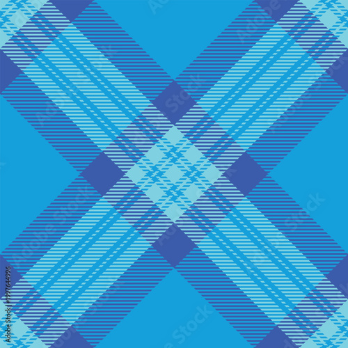 Wrapping fabric plaid pattern, close-up background texture vector. Hispanic seamless tartan check textile in cyan and blue colors.