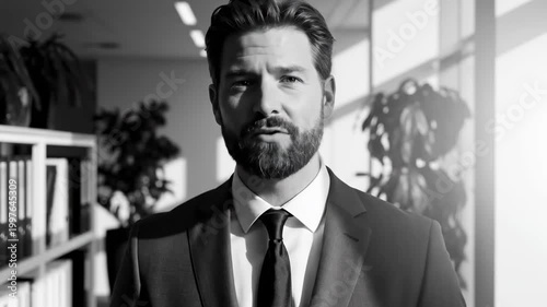 Professional Speaks With Expressions in Black and White, Office Setting Presentation Footage